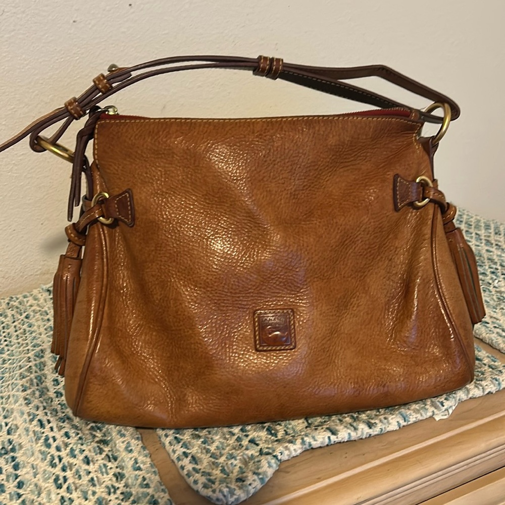 Dooney and Bourke Natural Florentine leather hobo shoulder bag tassels